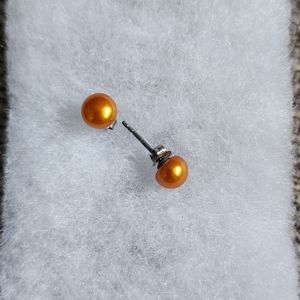 NWOT Orange Copper Genuine‎ Pearl Earrings and Sterling Silver amount